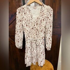 ESQUALO Long Sleeve Dress in Cream and Brown